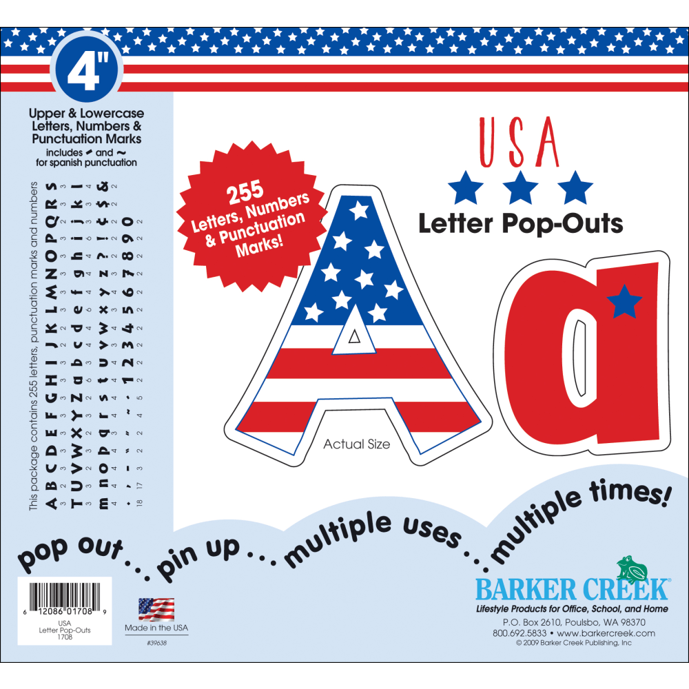 Barker Creek Letter Pop-Outs, 4in, USA, Set Of 255