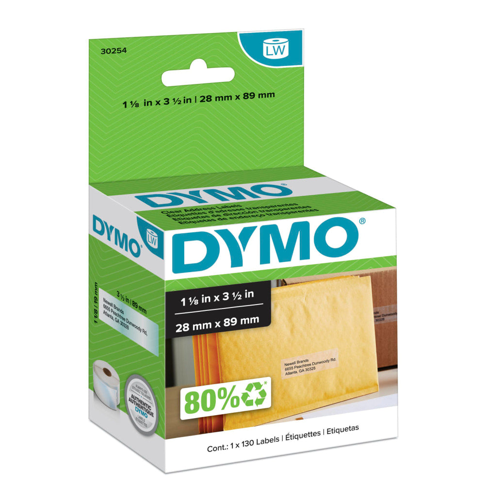 DYMO LabelWriter 30254 Clear Address Label, Roll Of 130 Labels