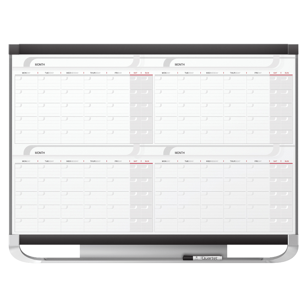 Quartet Prestige 2 Magnetic Four Month Calendar Board, 4ft x 3ft, Total Erase Surface - Monthly - 4 Month - Graphite, White - Steel - Marker Tray, Durable, Ghost Resistant, Stain Resistant, Magnetic, Maintenance Schedule, Mountable - TAA Compliant