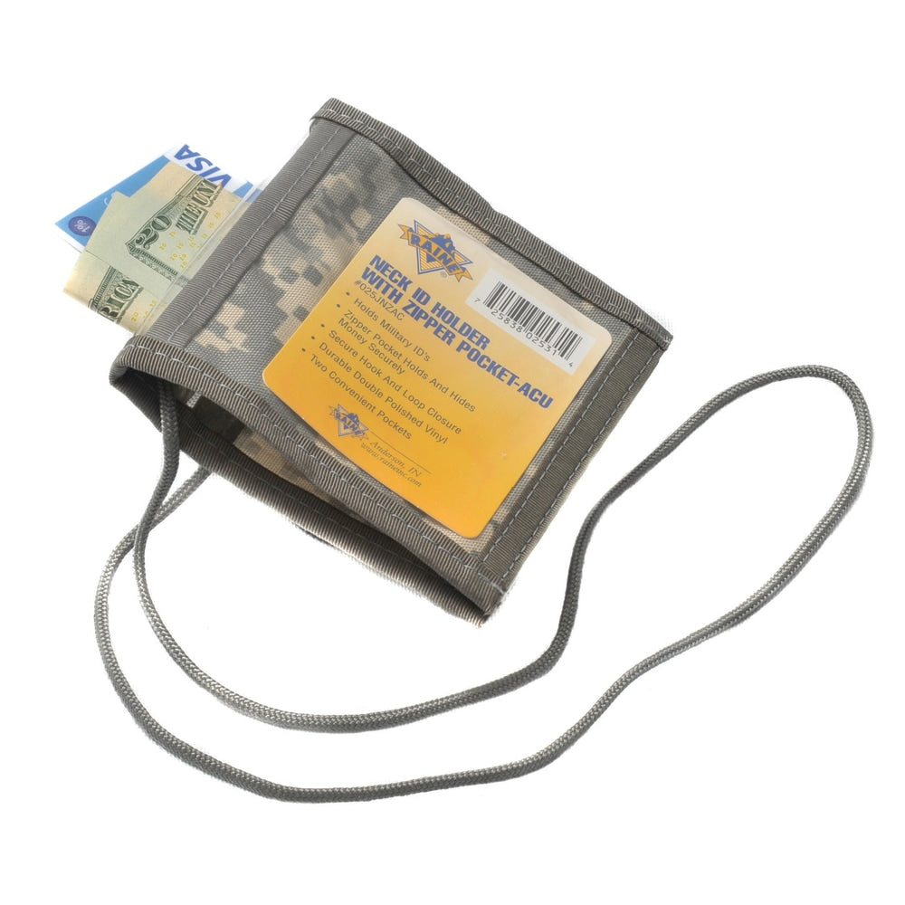 Badge Holder Zippered Neck ID Holder, 4 1/4in, Black