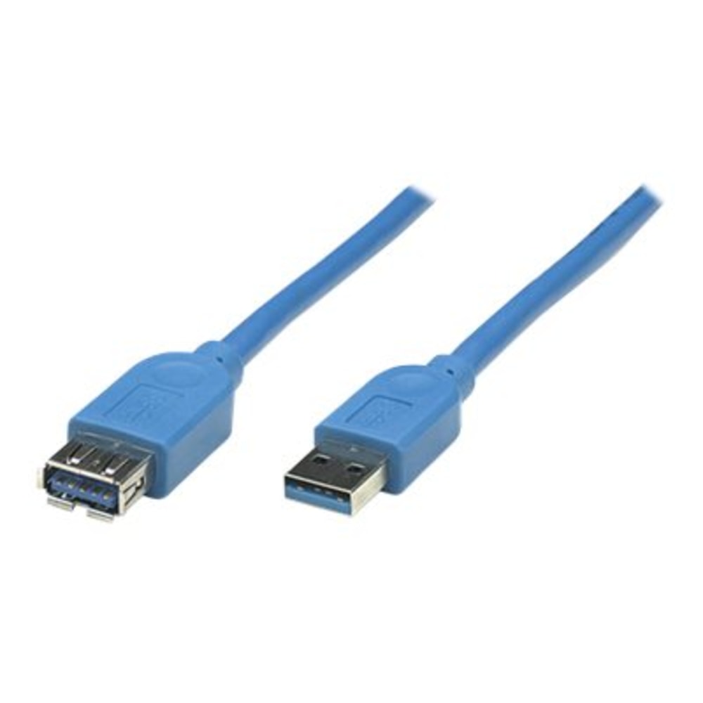 Manhattan USB-A to USB-A Extension Cable, 3m, Male to Female, 5 Gbps (USB 3.2 Gen1 aka USB 3.0), SuperSpeed USB, Blue, Lifetime Warranty, Polybag - USB extension cable - USB Type A (M) to USB Type A (F) - USB 3.0 - 10 ft - gold flashed contacts - blue