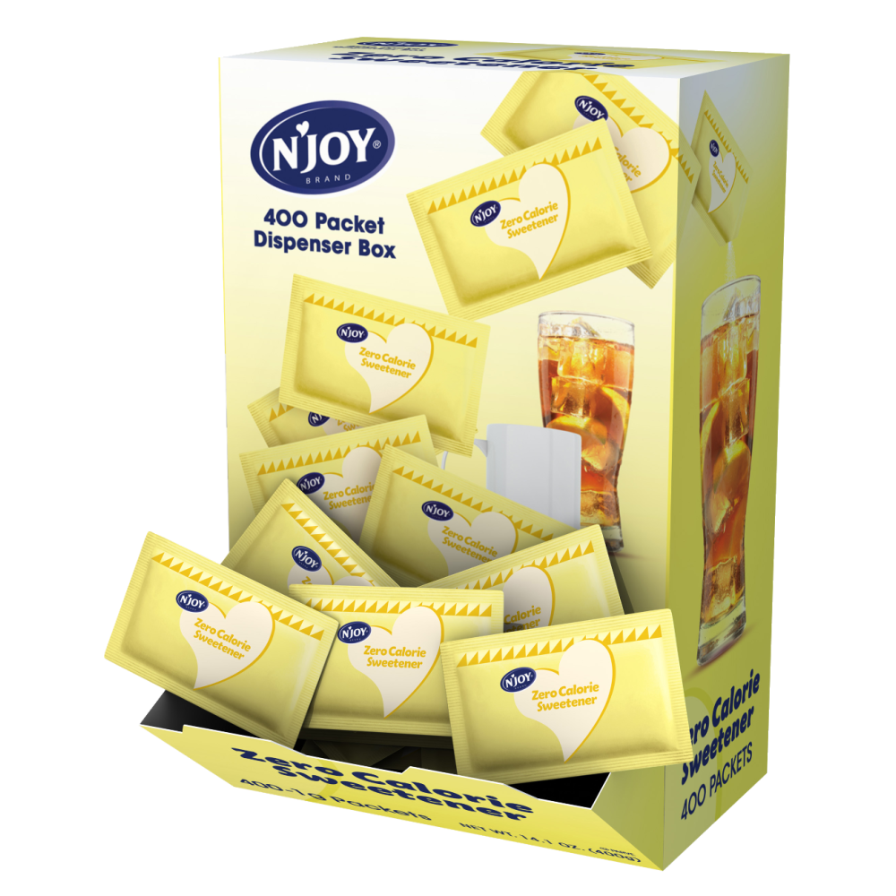 nJOY Sucralose Packets With Dispenser, Yellow, Box Of 400