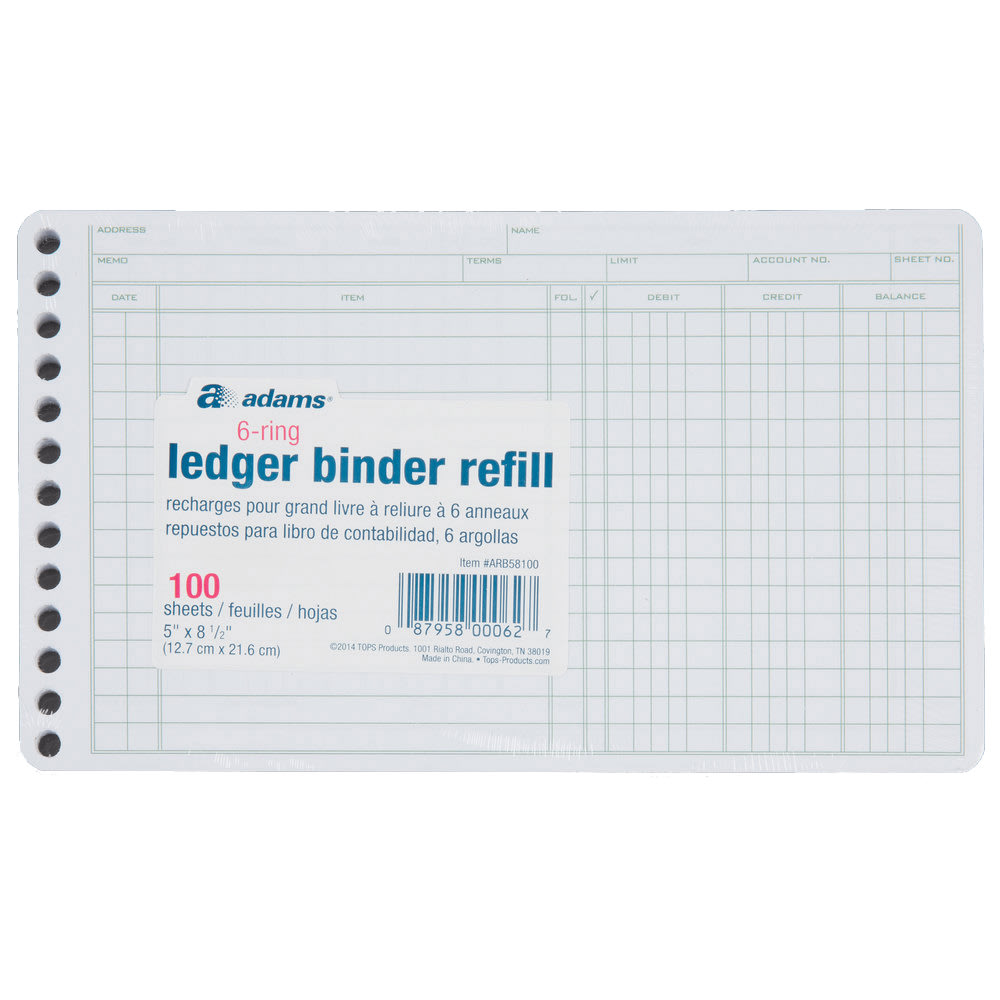 Adams Ledger Sheets, 5in x 8in, Green/White