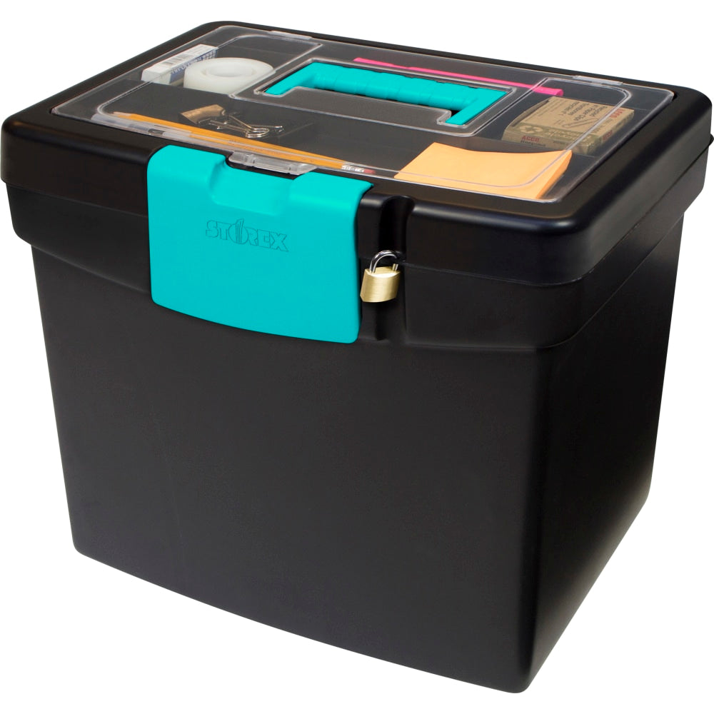Storex File Storage Box with XL Storage Lid, Black/Teal