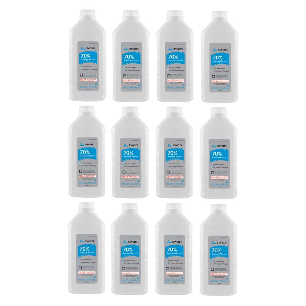 Swan 70% Isopropyl Rubbing Alcohol, 16 Oz Bottle, Case Of 12