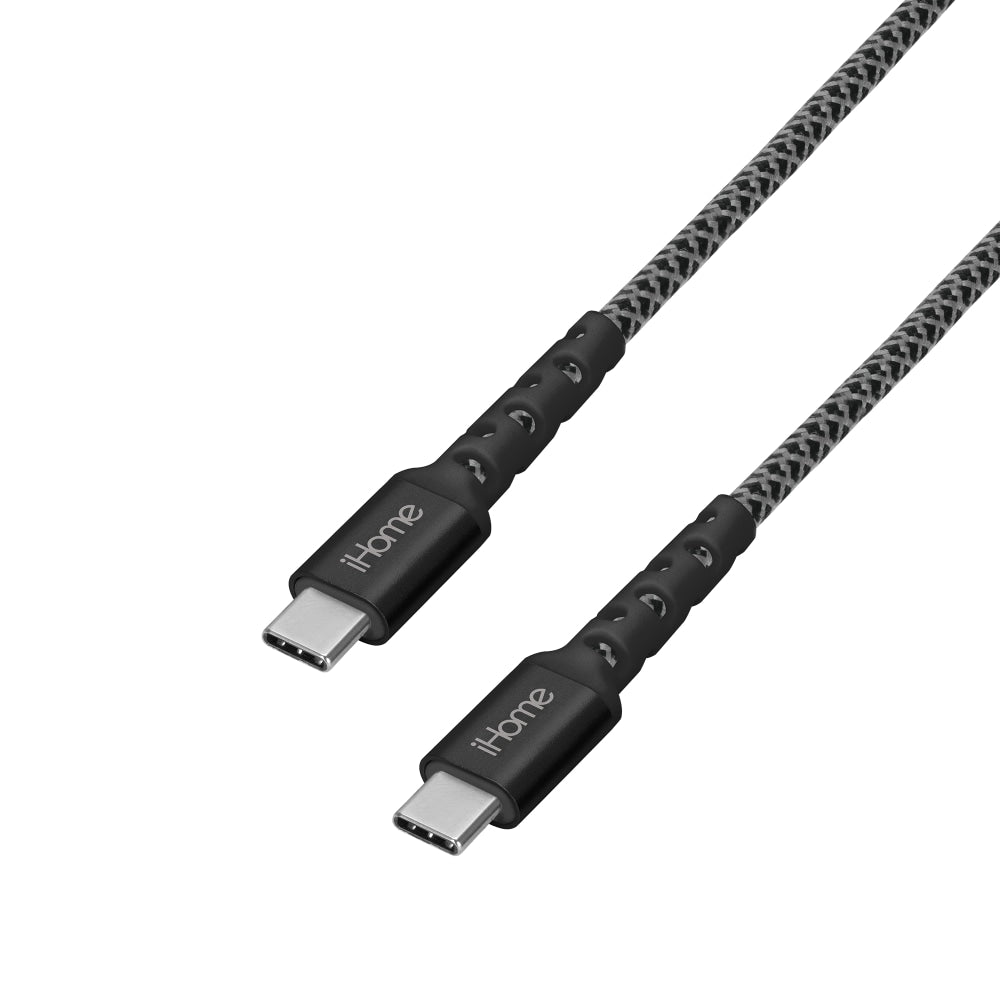 iHome Nylon Braided USB-C To USB-C Cable, 6ft, Black