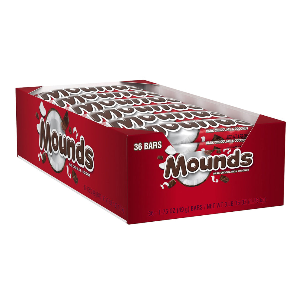 Mounds Dark Chocolate Candy Bars, 1.75 Oz, Pack Of 36 Bars
