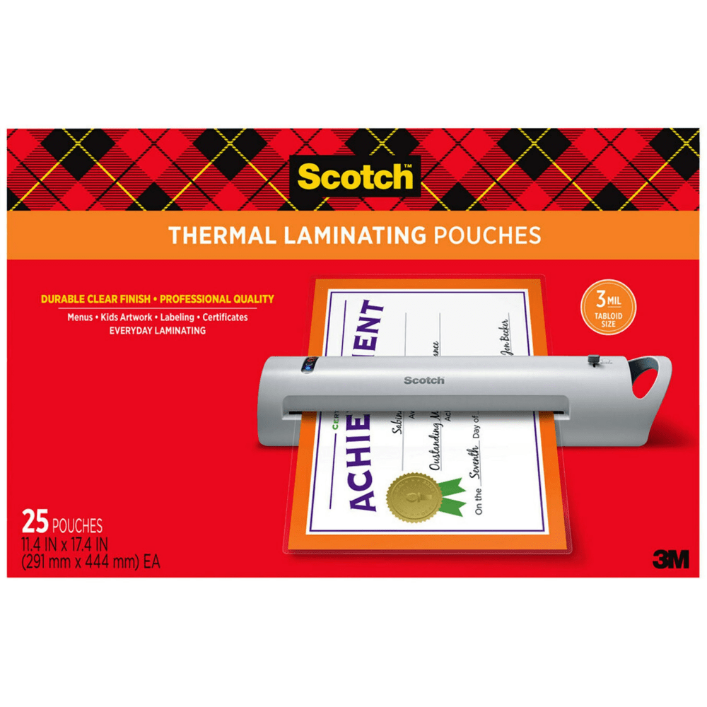 Scotch Thermal Laminating Pouches, 25 Laminating Sheets, 3 mil., Laminate Business Cards, Banners and Essays, Ideal Office or Back to School Supplies, Fits Menu Size (11.45 in x 17.48 in.) Paper