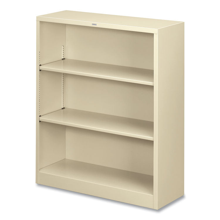 Metal Bookcase, Three-Shelf, 34.5w x 12.63d x 41h, Putty