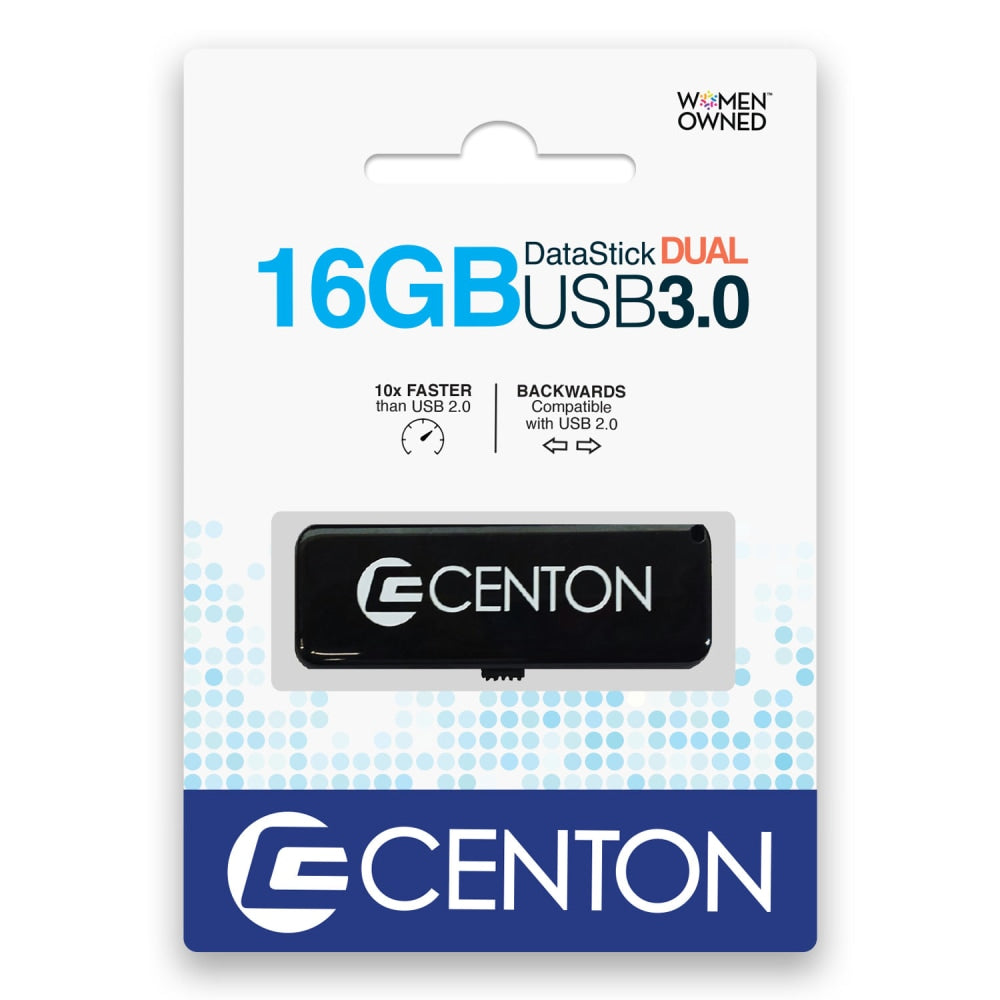 Centon Datastick Dual USB 3.0 Drive, 16GB, Black