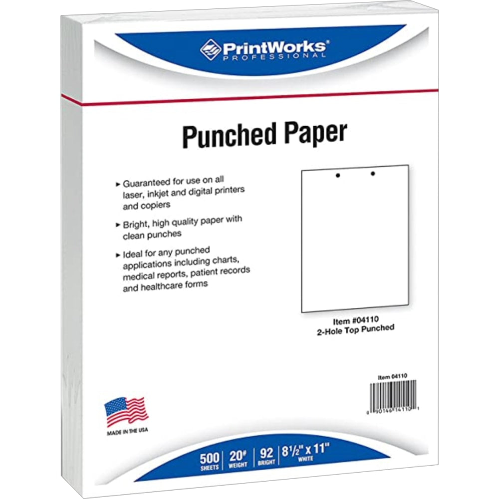 Paris Printworks Professional 2-Hole Top Punched Inkjet Or Laser Paper, White, Letter Size (8-1/2in x 11in), 500 Sheets Per Ream, Case Of 5 Reams, 20 Lb, 92 Brightness
