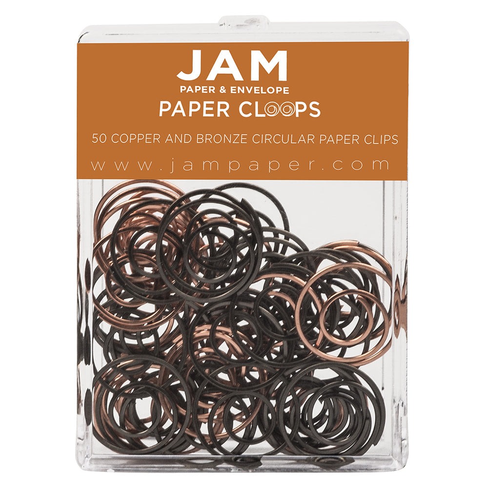 JAM Paper Circular Paper Clips, Box Of 50, Copper/Bronze