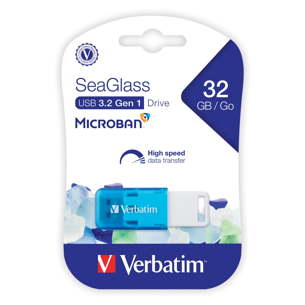 Verbatim SeaGlass USB 3.2 Gen 1 Flash Drive, 32GB, Blue