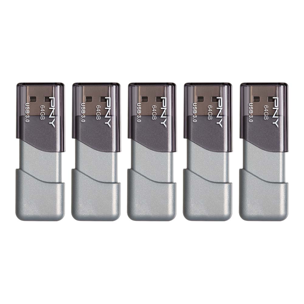 PNY Turbo Attache 3 USB 3.0 Flash Drives, 64GB, Pack Of 5 Drives
