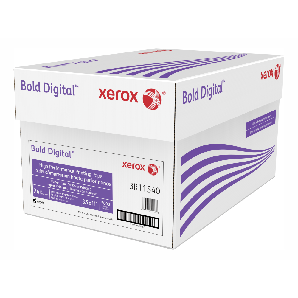 Xerox Bold Digital Printing Paper, Letter Size (8 1/2in x 11in), 98 (U.S.) Brightness, 24 Lb, FSC Certified, Ream Of 500 sheets, Case of 10 Reams