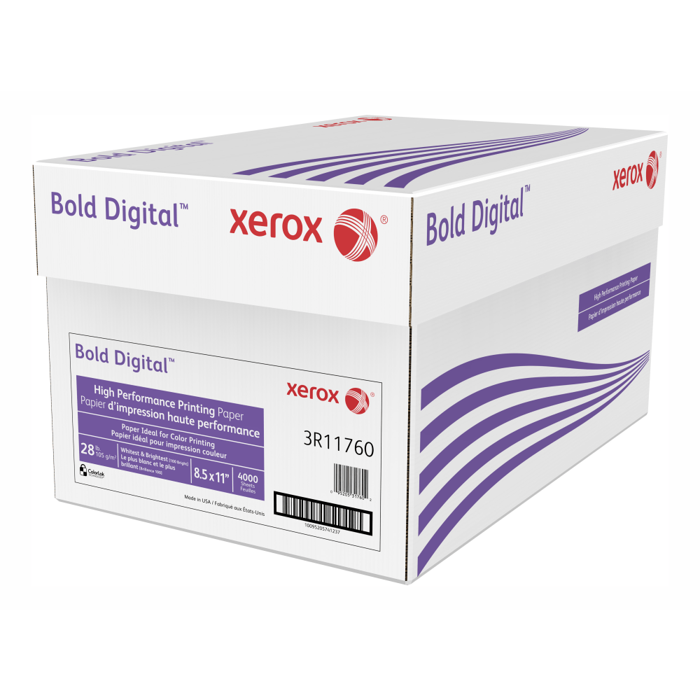 Xerox Bold Digital Printing Paper, Letter Size (8 1/2in x 11in), 100 (U.S.) Brightness, 28 Lb, FSC Certified, Ream Of 500 sheets, Case of 8 reams
