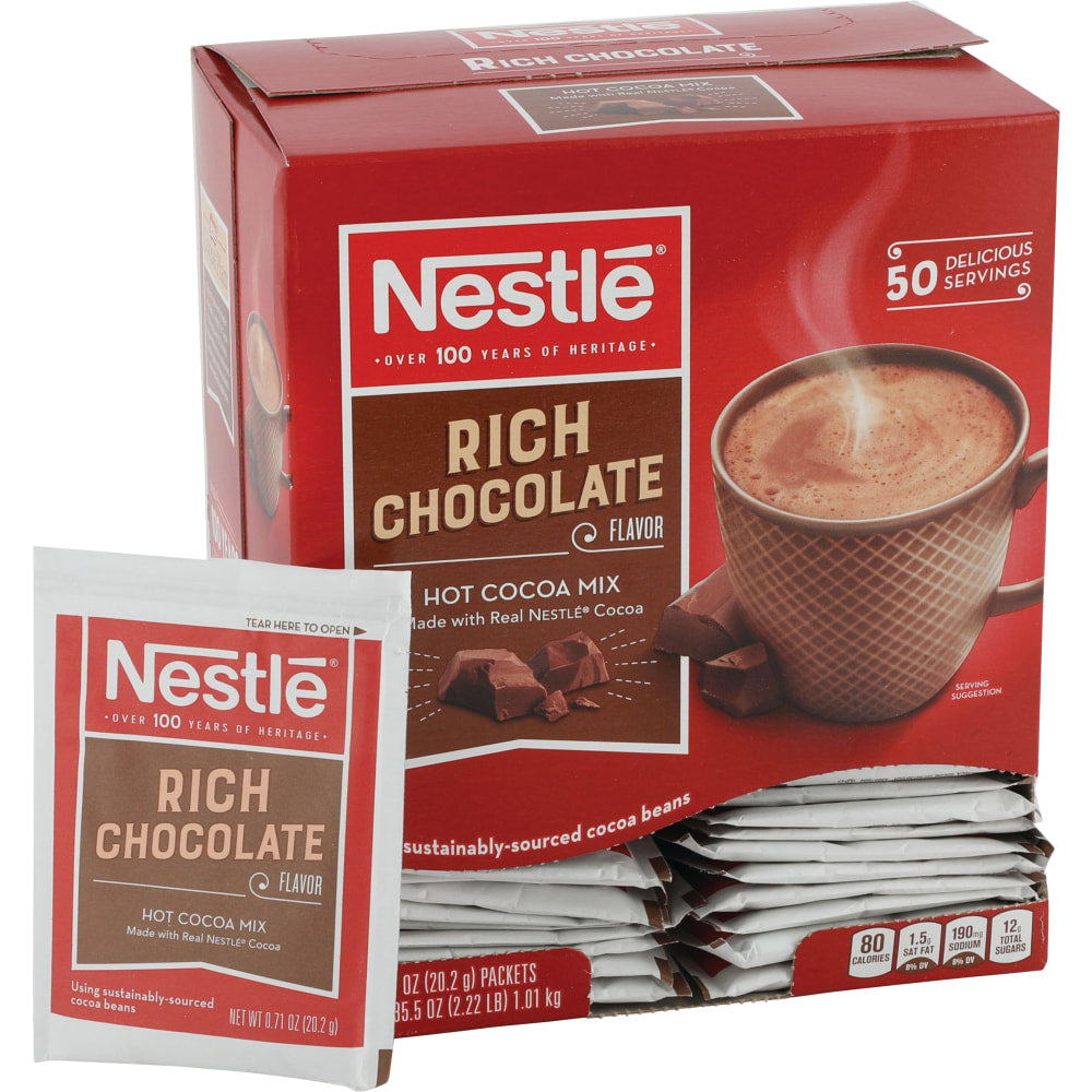 Nestle Rich Chocolate Hot Cocoa, 0.71 Oz, Box Of 50 Packets