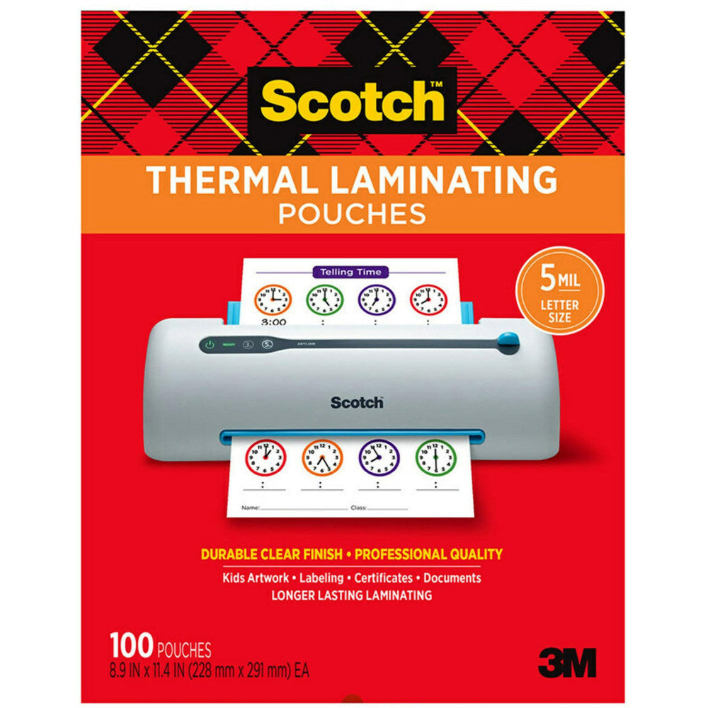 Scotch Thermal Laminating Pouches, 100 Laminating Sheets, 5 mil., Laminate Business Cards, Banners and Essays, Ideal Office or Back to School Supplies, Fits Letter Size (8.9 in x 11.4 in.) Paper
