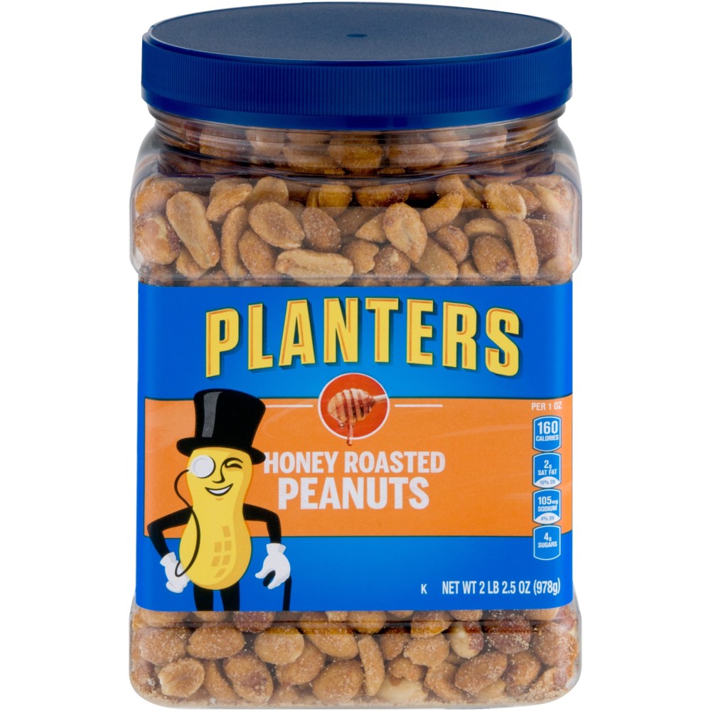 PLANTERS Dry-Roasted Honey Peanuts, 34.5 Oz Tub
