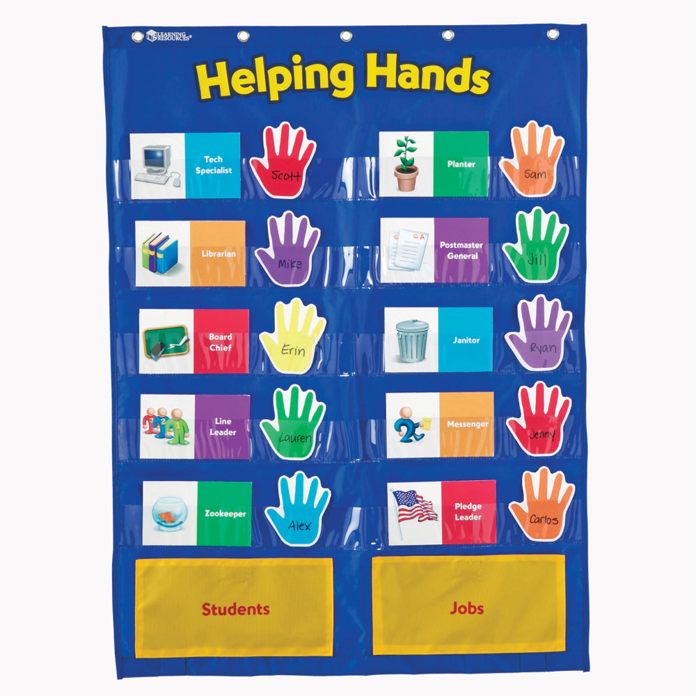 Learning Resources Helping Hands Pocket Chart, 29 1/2in x 22in, Blue/Yellow, Kindergarten - Grade 3
