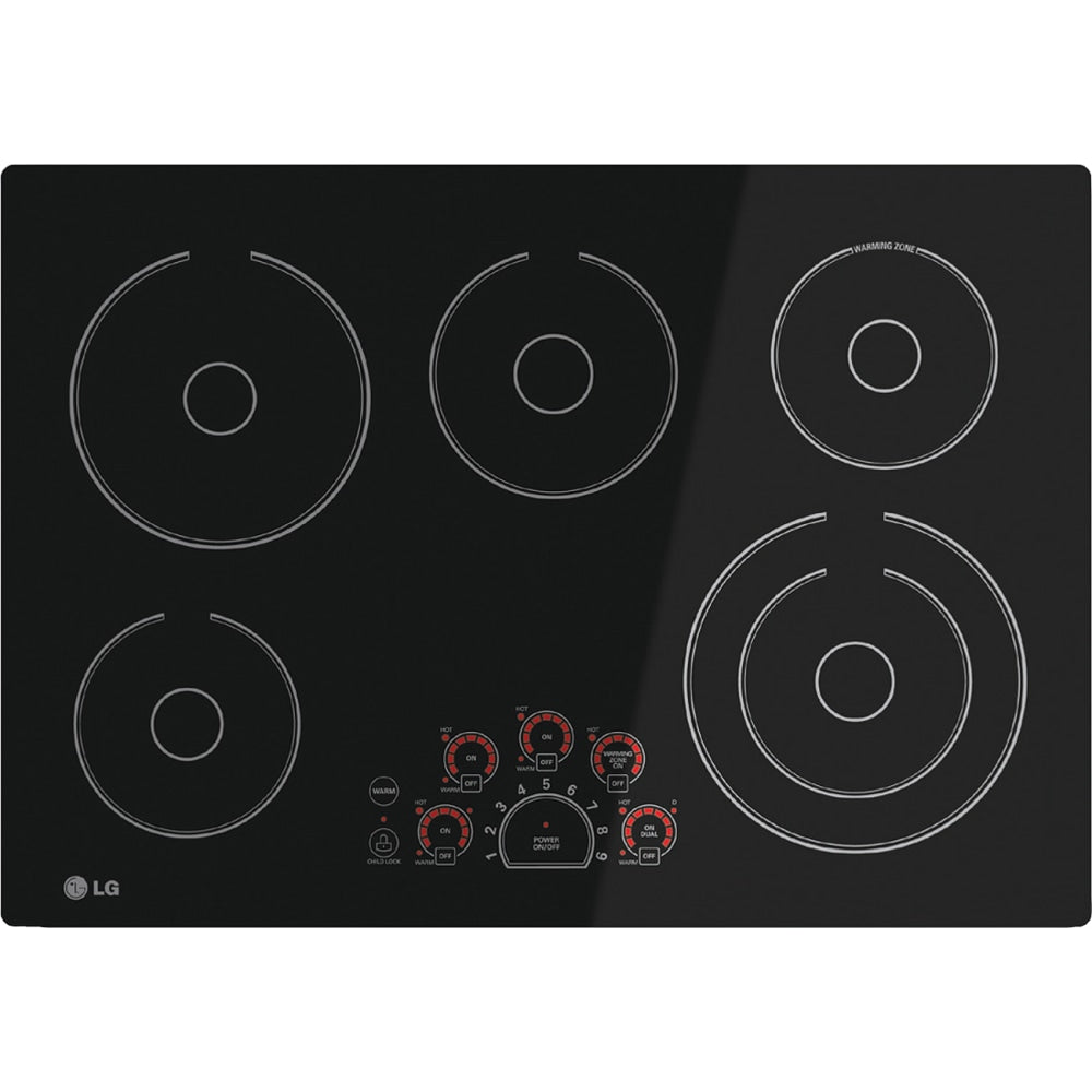 LG LCE3010SB Electric Cooktop - 30in Wide - 5 Cooking Element(s) Gas Element - 3000 W Electric Element - Glass Ceramic Cooktop - Black
