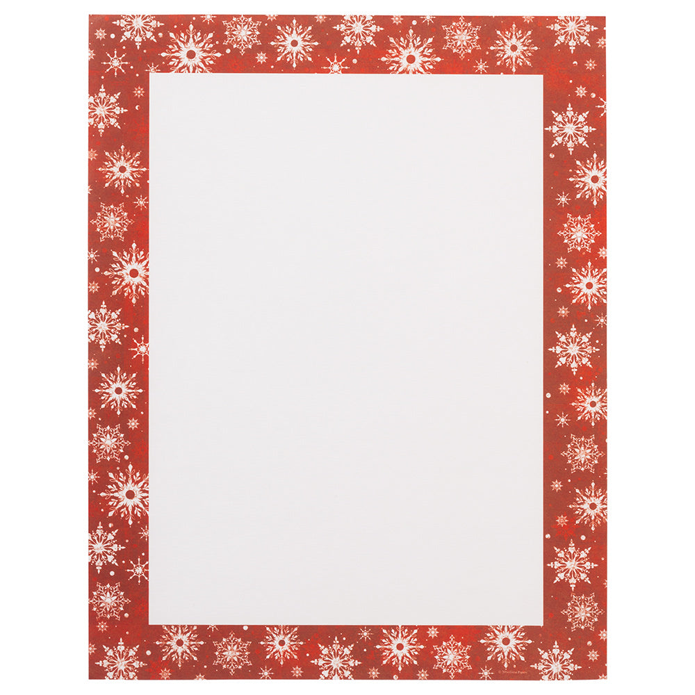 JAM Paper Holiday Paper, Letter Size (8 1/2in x 11in), Red Snowflake Border, Pack Of 100 Sheets