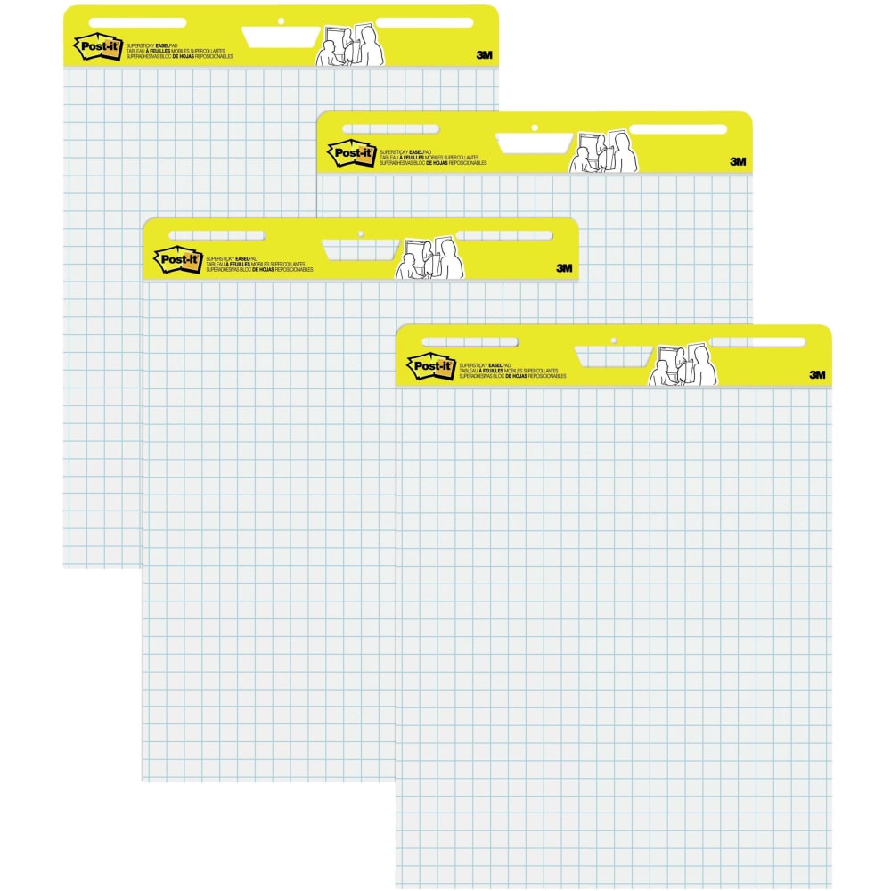 Post-it Super Sticky Easel Pads, 1in Grid Lines, 25in x 30in, White, Pack Of 4 Pads
