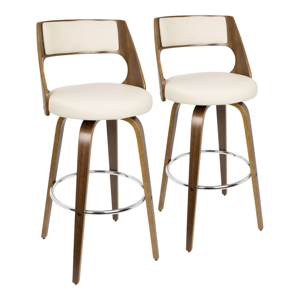 LumiSource Cecina Bar Stools, Walnut/Cream, Set Of 2 Stools