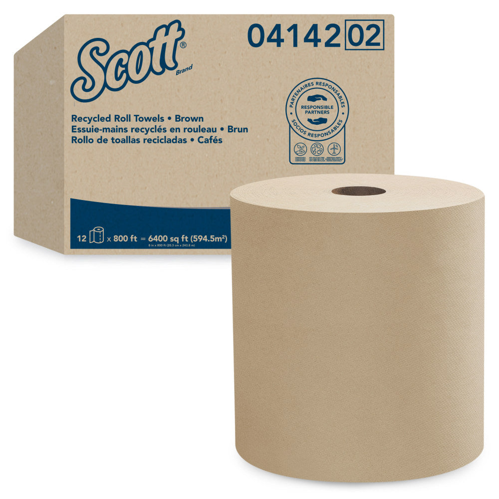 Scott Essential Hard Roll 1-Ply Paper Towels, 100% Recycled, Brown, 800ft Per Roll, Pack Of 12 Rolls
