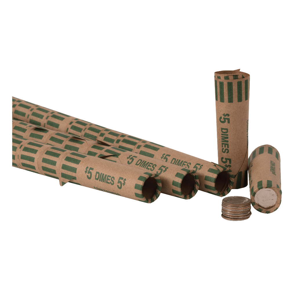 PAP-R Tubular Coin Wrap - 10cents Denomination - Durable, Burst Resistant, Crimped, Pre-formed - 57 lb Paper Weight - Paper - Green