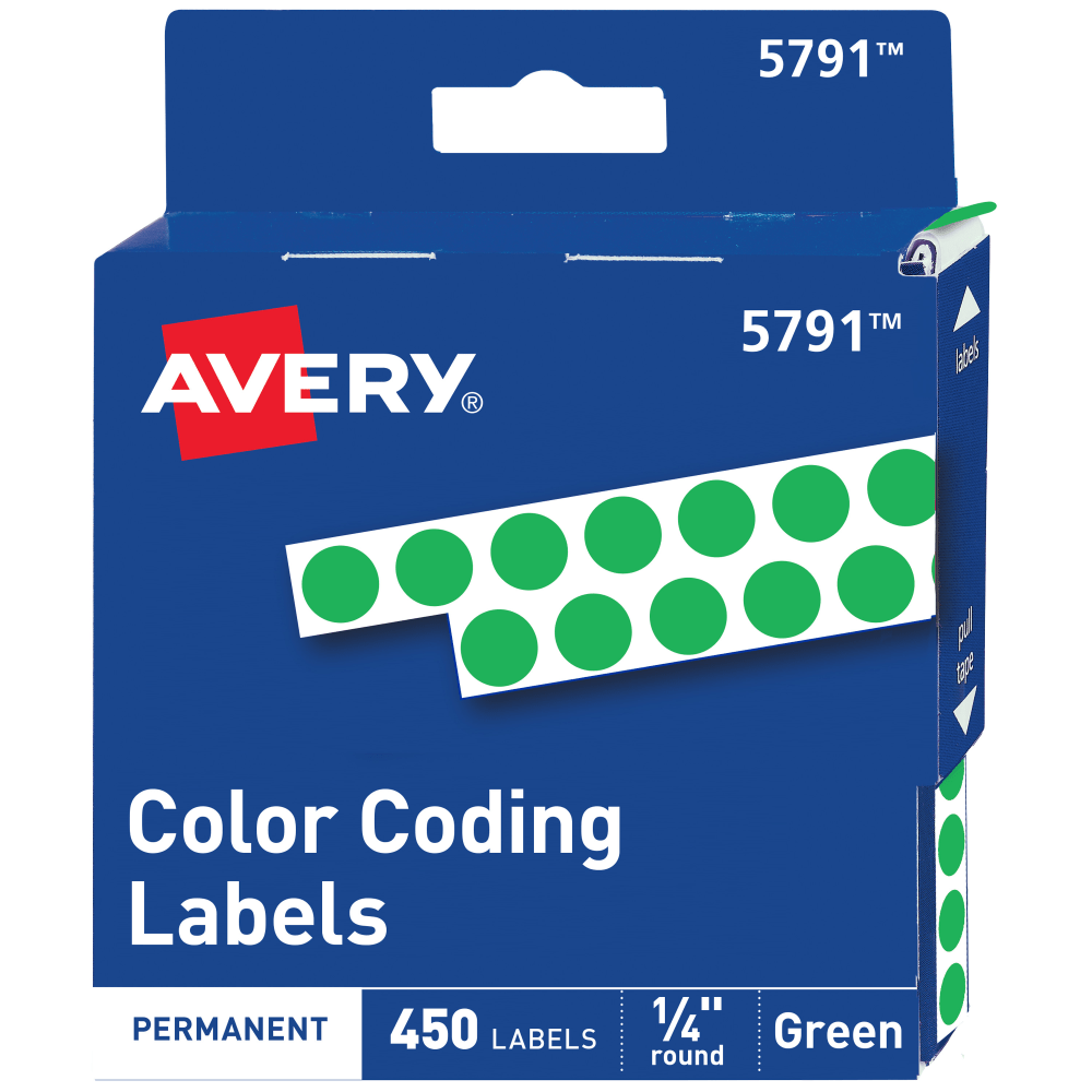 Avery Color-Coding Permanent Labels, Non-Printable, Round, 1/4in Diameter, Green, Pack Of 450 Dot Stickers