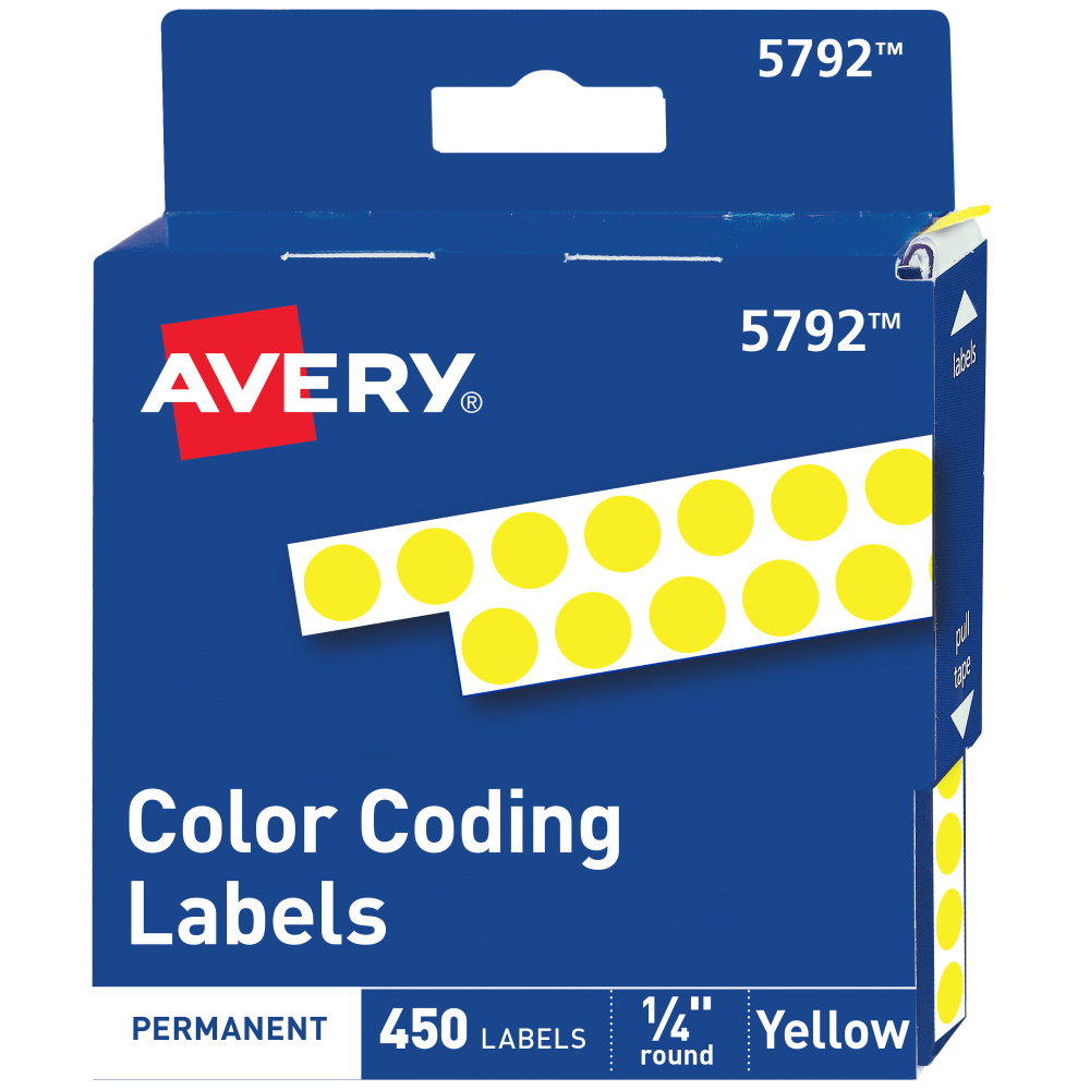 Avery Color-Coding Permanent Labels, Non-Printable, Round, 1/4in Diameter, Yellow, Pack Of 450 Dot Stickers