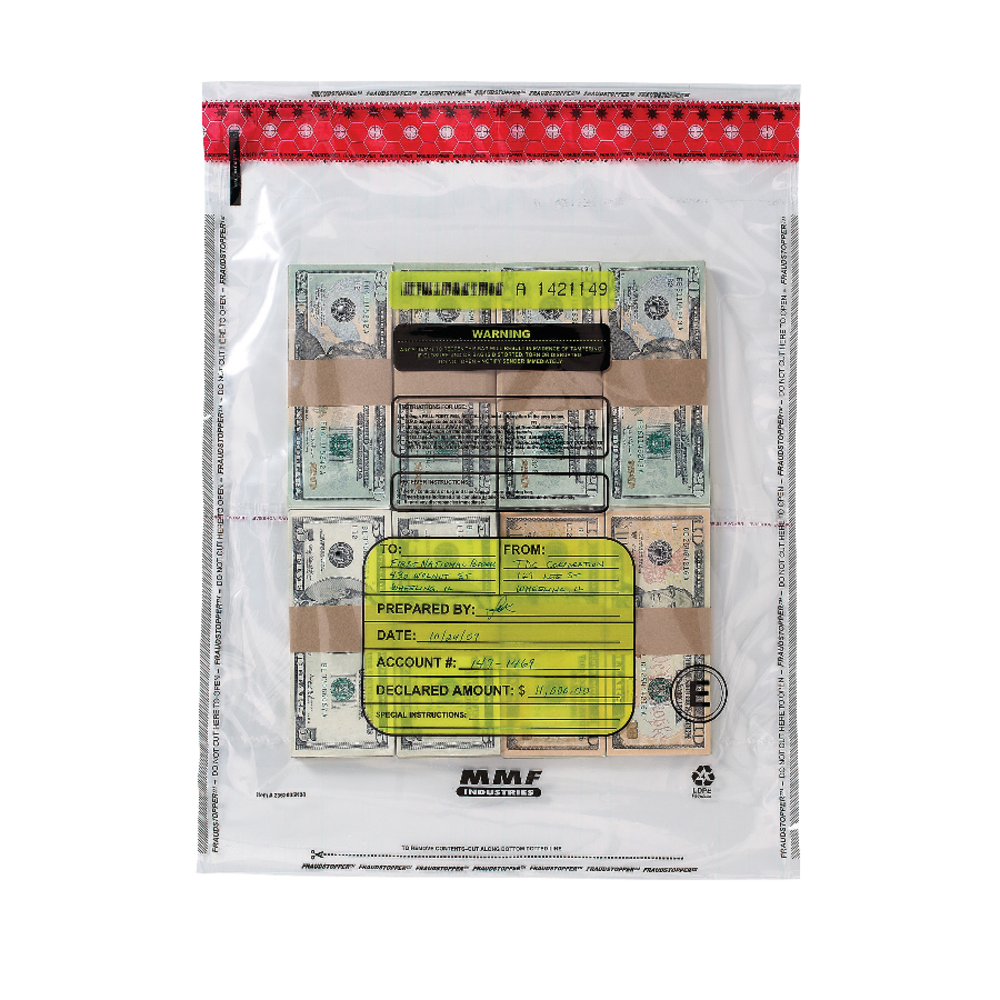 MMF Industries Tamper-Evident Bundle Bags, 4 Capacity, Self-Seal Adhesive, 15in x 20in, Clear, Box Of 250