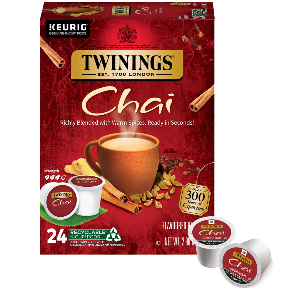 Twinings of London Chai Tea Single-Serve K-Cup Pods, 0.11 Oz, Box Of 24