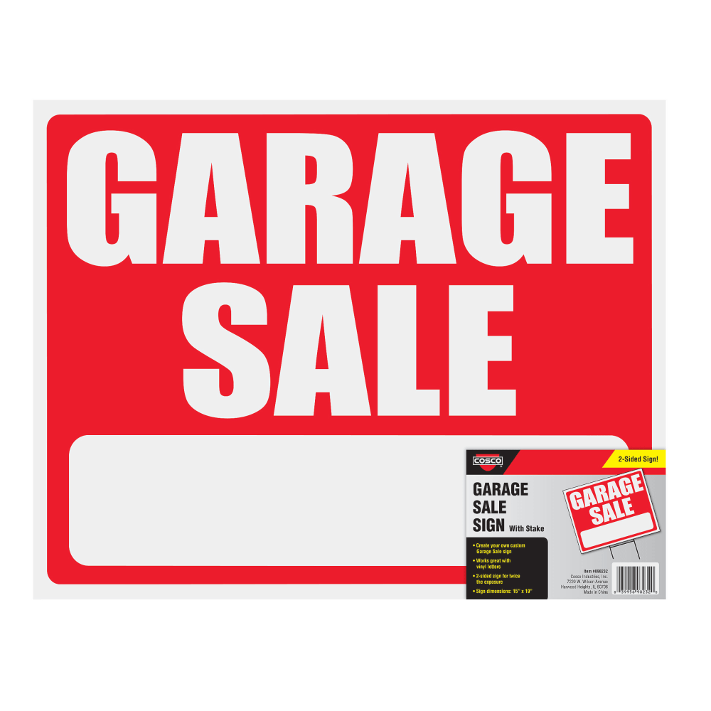 Cosco "Garage Sale" Sign With Stake Kit, 15in x 19in, Red/White