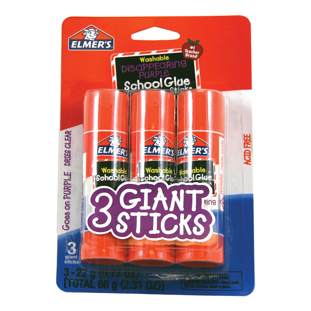 Elmers Washable Disappearing Purple School Glue Sticks, 0.77 Oz, Pack Of 3 Sticks