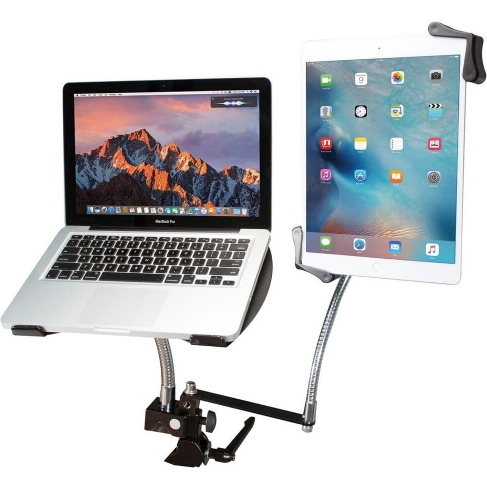 CTA Digital Heavy-Duty Dual Gooseneck Laptop Tablet Clamp Stand - 13in Screen Support - 22 lb Load Capacity