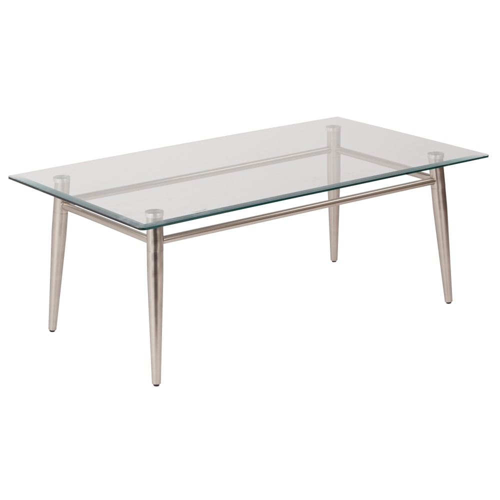 Ave Six Brooklyn Glass-Top Table With Metal Frame, Rectangular Coffee Table, Clear/Brushed Nickel