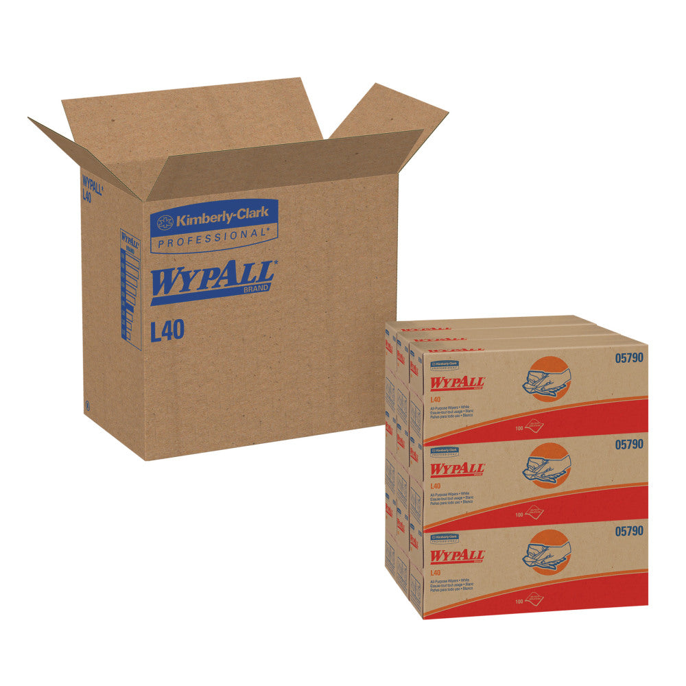 Kimberly-Clark WYPALL L40 Wipes, Unscented, 16 13/32in x 9 13/16in, White, 100 Wipes Per Box, Carton Of 9 Boxes