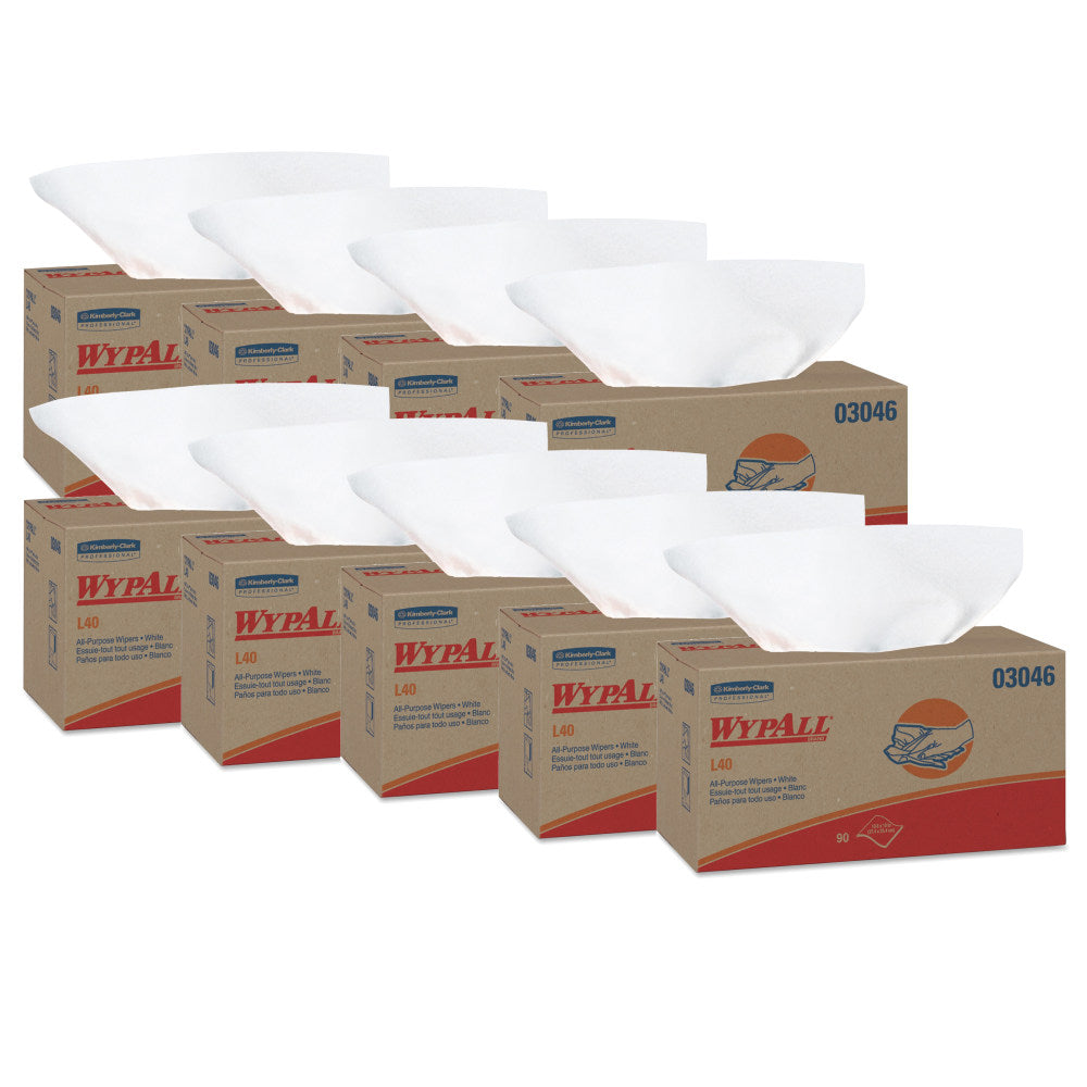 Kimberly-Clark WYPALL L40 Wipers, Unscented, 10 13/16in x 10in, White, 90 Wipers Per Box, Case Of 9 Boxes