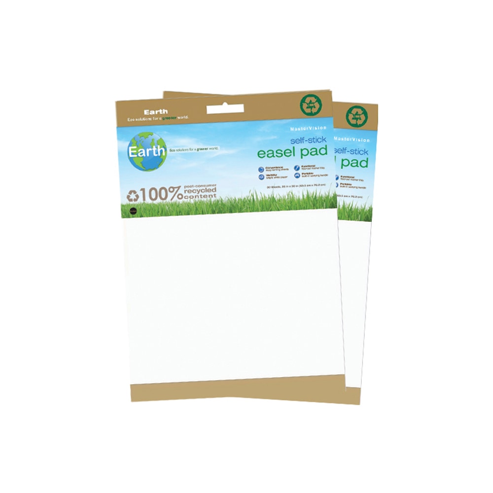 MasterVision Earth 100% Recycled Self-Stick Easel Pads, 25in x 30in, White, 30 Sheets, Pack Of 2