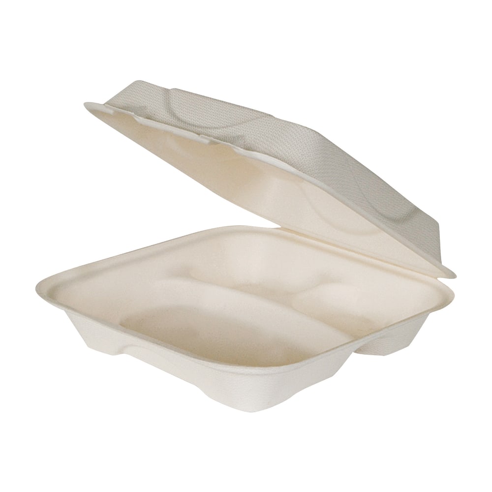Eco-Products 3-Compartment Hot Food Containers, 3in x 9in x 9in, White, Case Of 200