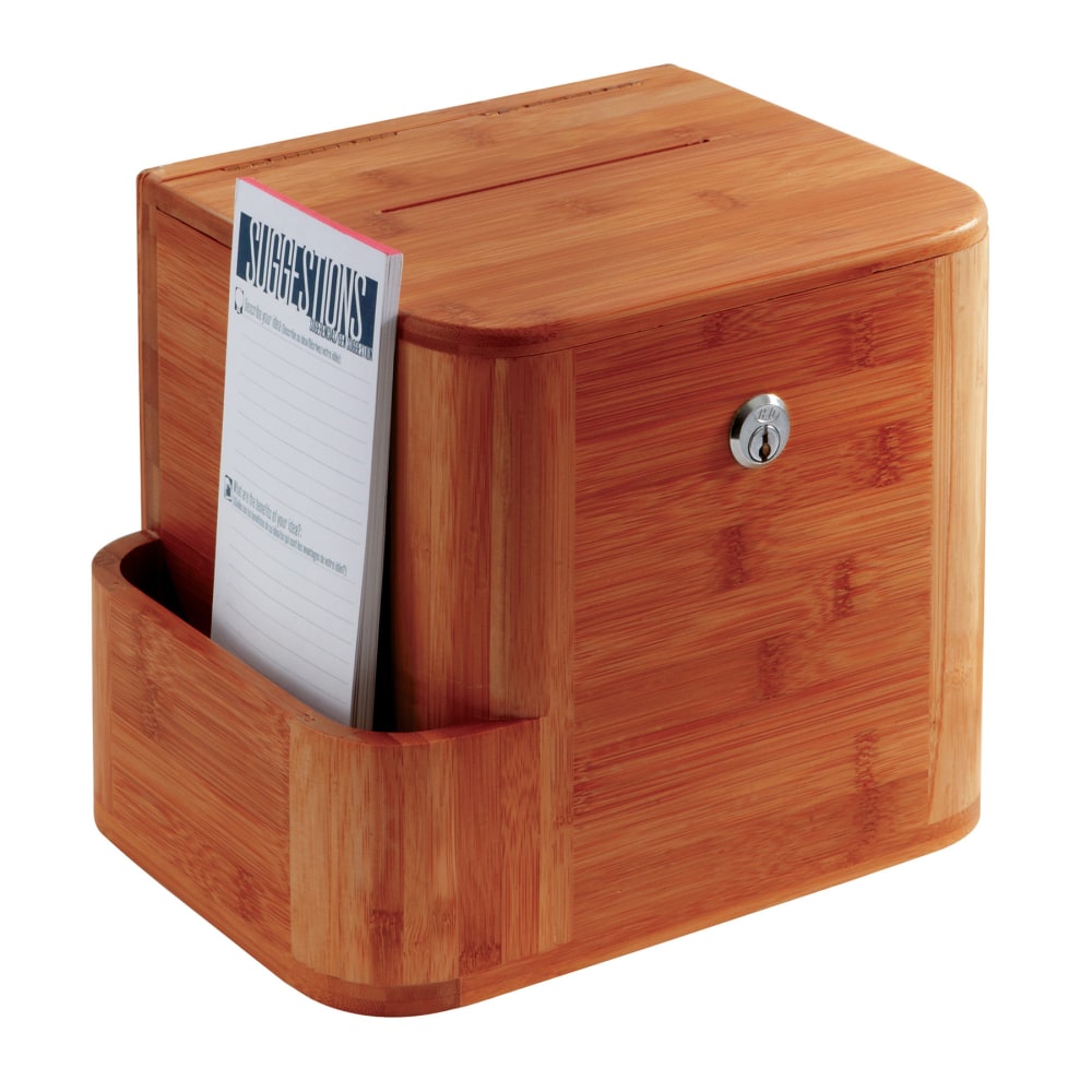 Safco Bamboo Suggestion Storage Box, 14in x 10in x 8in, Cherry