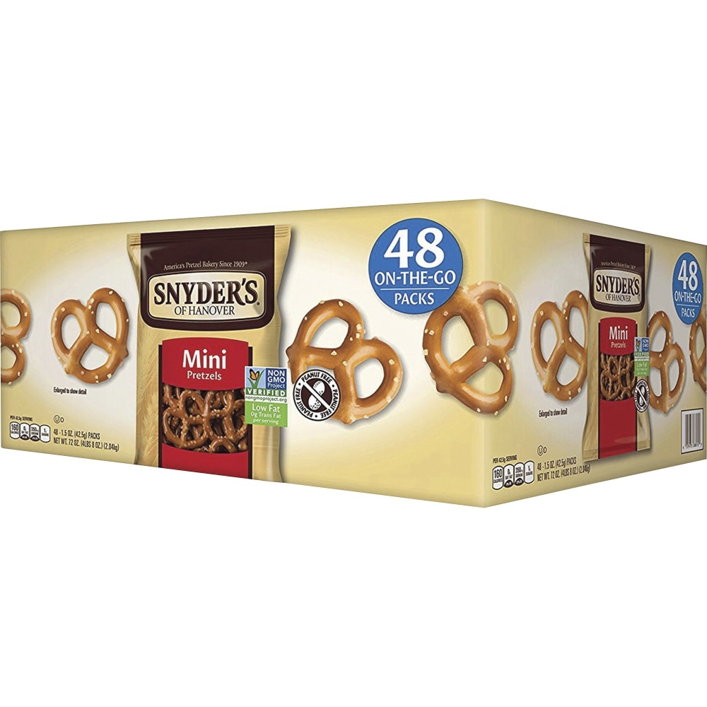 Snyders Fat-Free All-Natural Mini Pretzels, 1.5 Oz, Pack Of 48