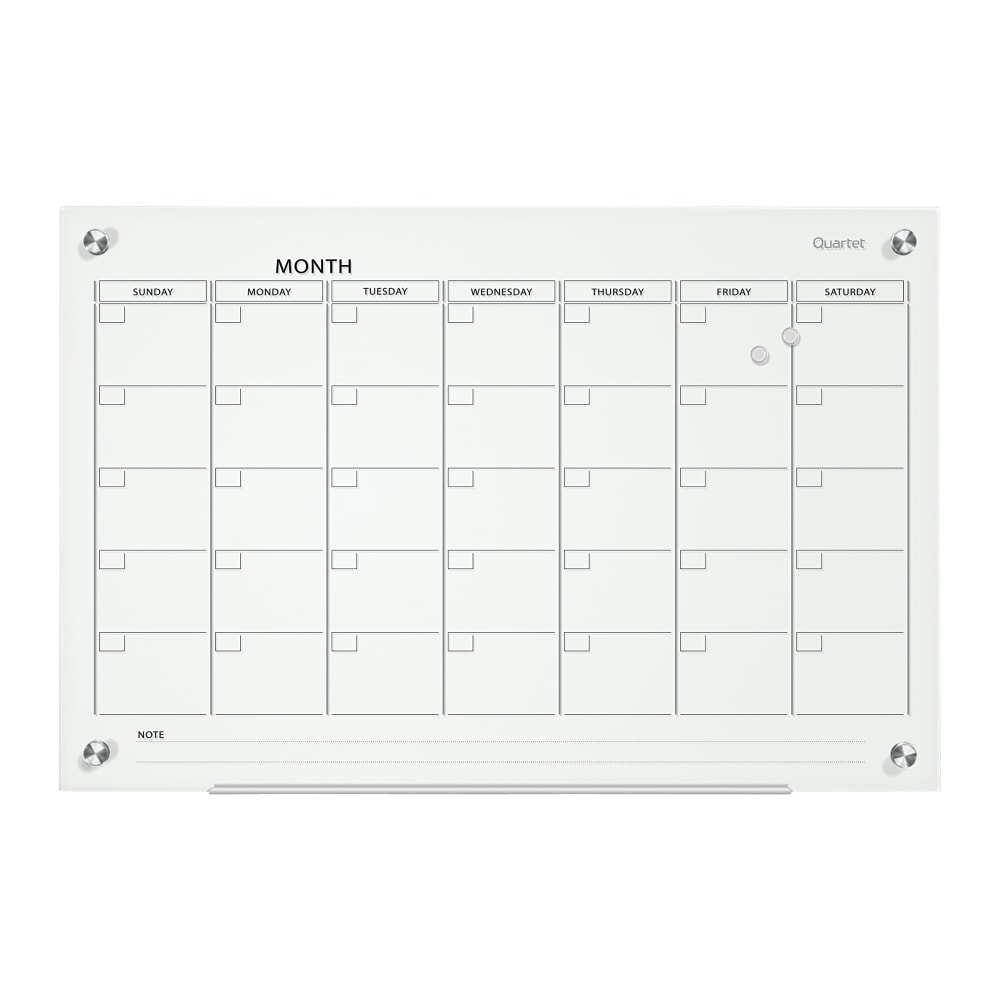 Quartet Infinity Unframed Magnetic Glass Calendar Whiteboard, 18in x 24in, White