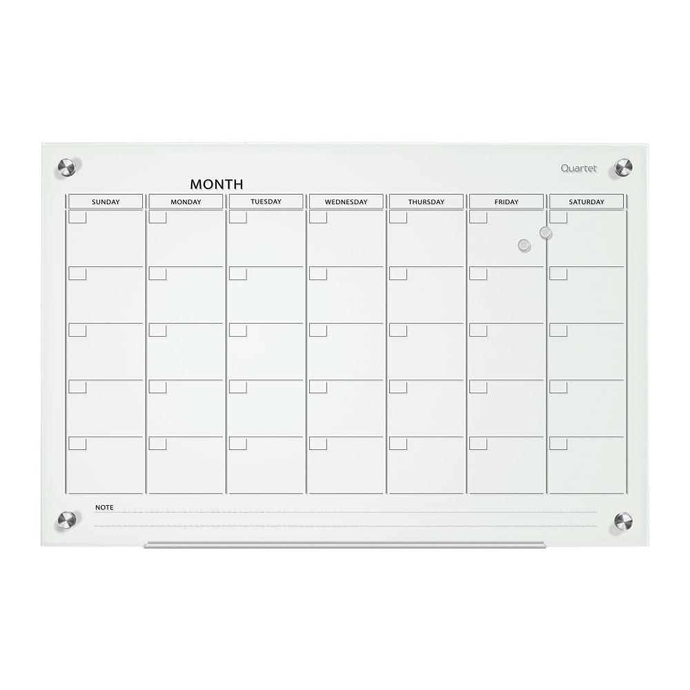 Quartet Infinity Glass Magnetic Unframed Monthly Calendar Whiteboard, 24in x 36in, White