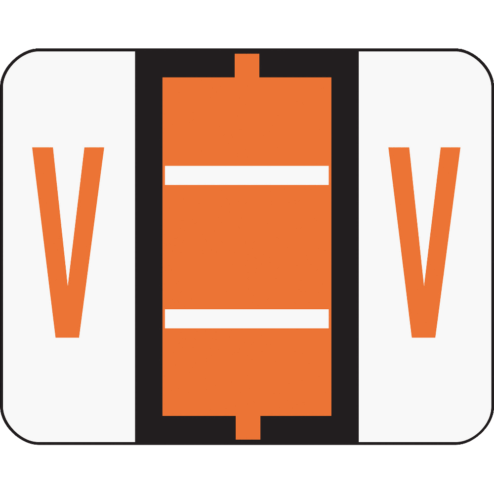 Smead BCCR Bar-Style Permanent Alphabetical Labels, V, Dark Orange, Roll Of 500