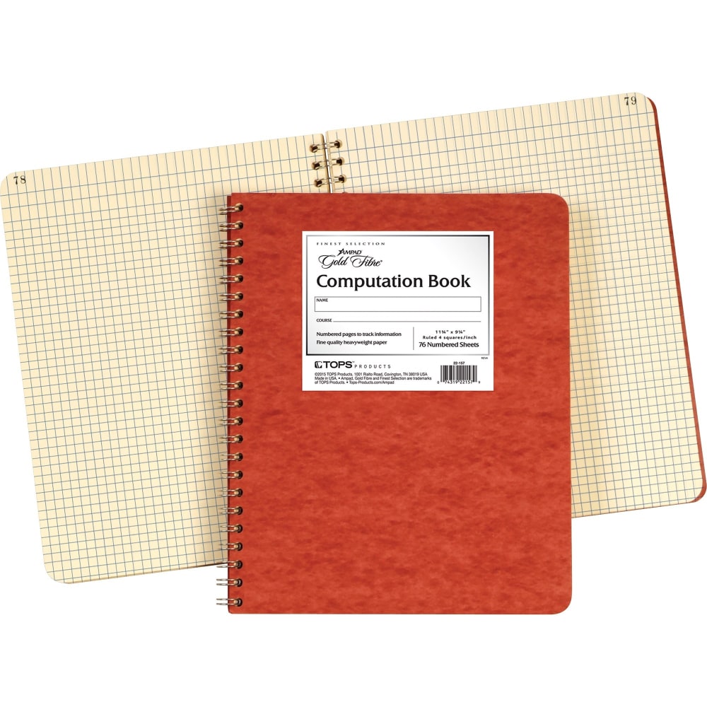 Ampad Retro Computation Notebook, 9 1/4in x 11 3/4in, 75 Sheets, Red