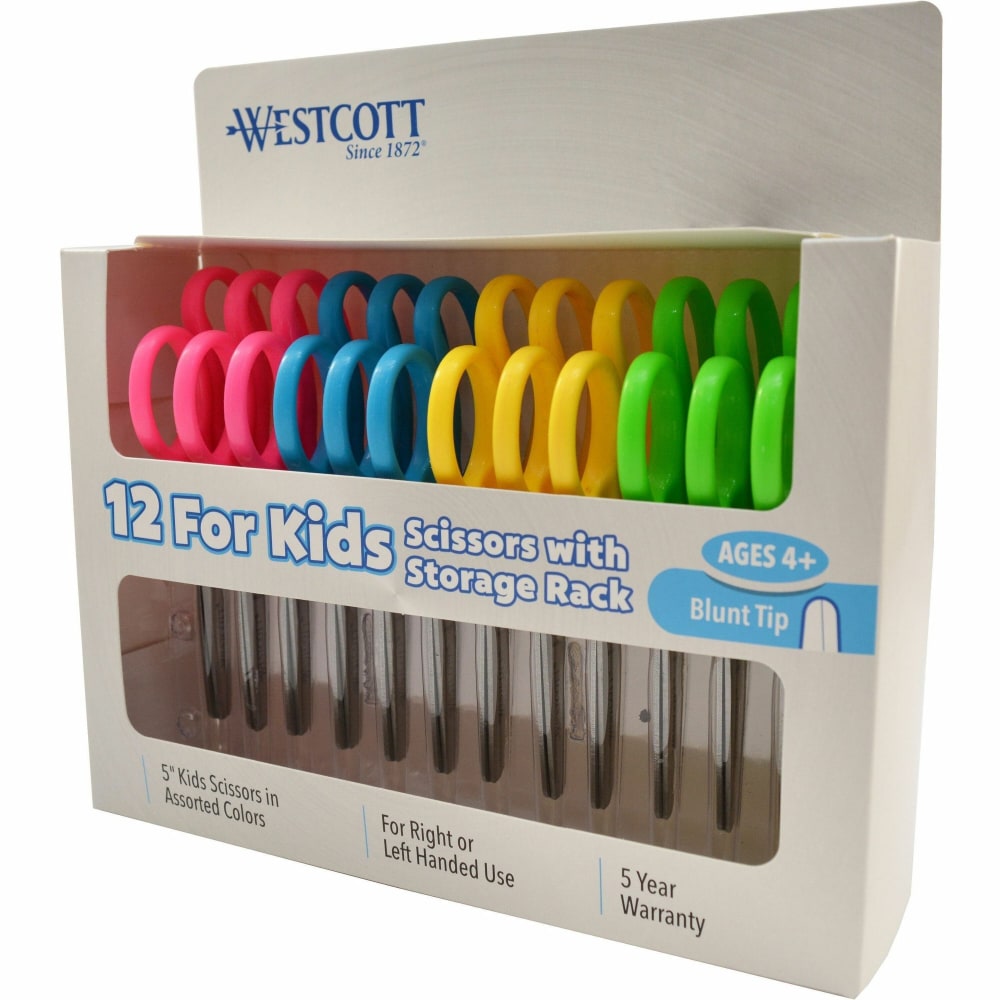 Westcott 5in Kids Blunt Tip Scissors - 1.75in Cutting Length - 5in Overall Length - Straight-left/right - Stainless Steel - Blunted Tip - Assorted - 12 / Box