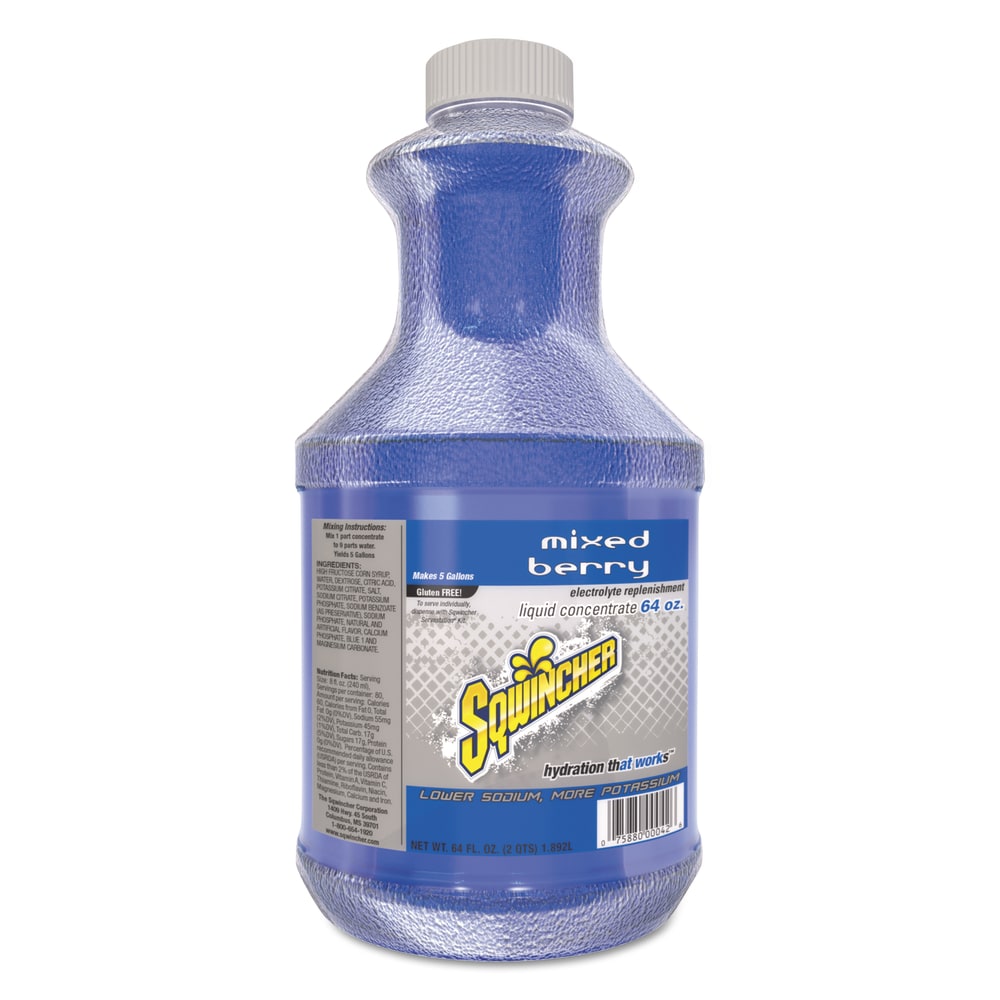Sqwincher ZERO Liquid Concentrate, Mixed Berry, 64 Oz, Case Of 6